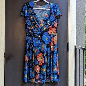 Neiman Marcus Plus Stretchy Wrap Impressionist Floral Dress